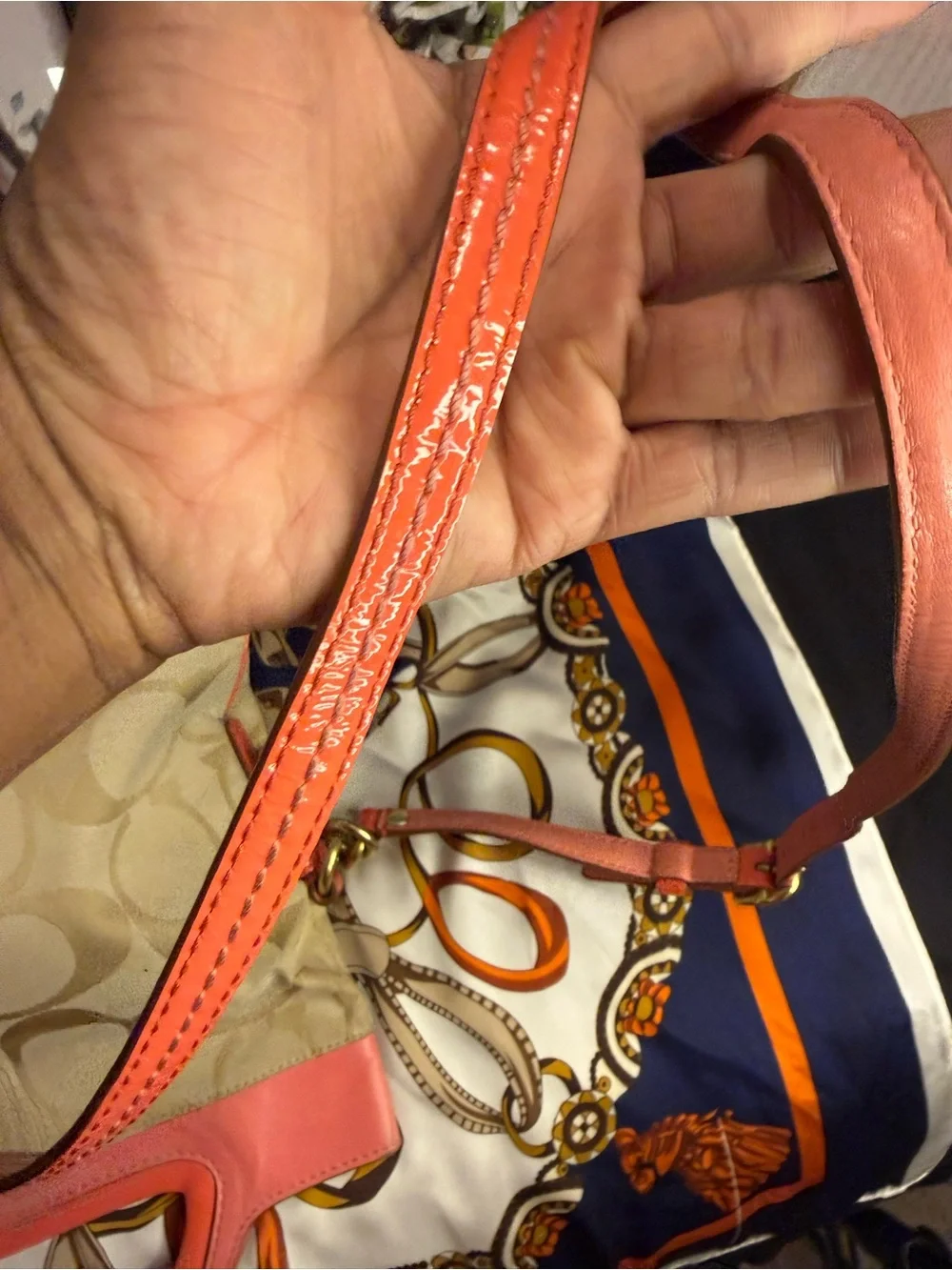 Coach Bonnie Signature Canvas Shoulder Bag Coral Pink Leather Trim